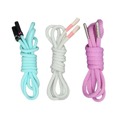 China Custom Round Hoodie Cord Rope Garment Accessories Shoe Laces With Metal Ferret Silicone Tip Laces For Sneaker for sale