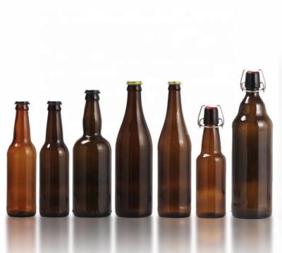 China Glass Custom Beverage 275ml 500ml 330ml Beer Bottle Brown Bottle With Cap for sale