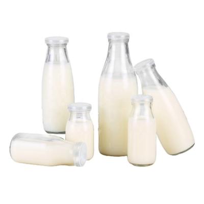 China Beverage 250ml 500ml Tall Tinplate Lid Glass Juice Bottles Glass Milk Bottle for sale