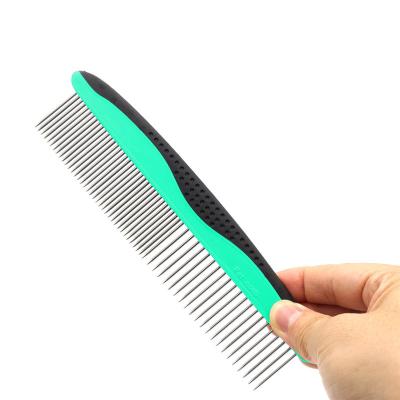 China Viable Good Quality Safe And Durable Stainless Steel Pet Grooming Comb Open Knot Cat And Dog Hair Comb Dense Double Teeth for sale