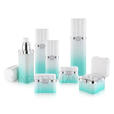 China BEAUTY PACKAGING New Arrival Square Shape Luxury Cosmetic Lotion Pump Bottle And Square Cream Jar Set for sale