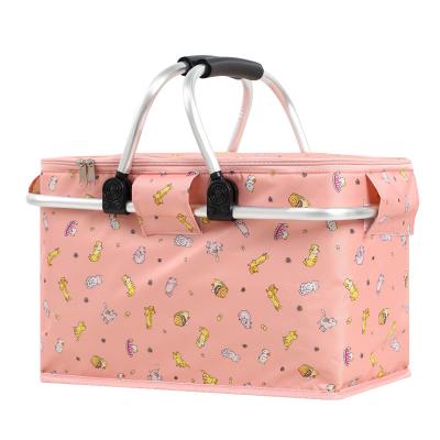 China Waterproof Portable Custom Aluminum Foil Collapsible Picnic Soft Tote Picnic Basket Insulated Food Cooler Bag for sale