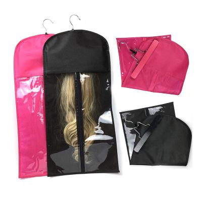 China Popular Low MOQ Hair Extension Bag Customized LOGO PVC Wig Storage Bag Hair Extensions Packing Bag With Hanger for sale