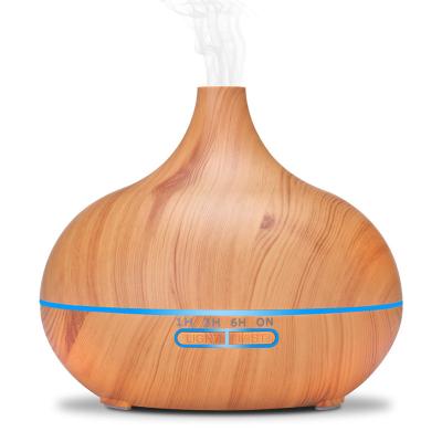 China Deep Wooden Grain Colored Lights Portable Ultrasonic Aroma Oil Diffuser 400ml for sale