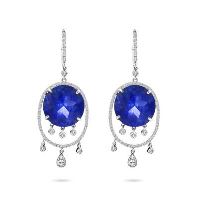 China FASHIONABLE Lazulite Quartz and Diamond Pendant Earring Women's 18K Gold Earrings for sale