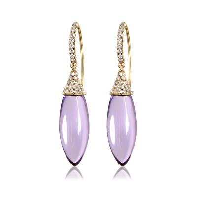 China FASHIONABLE Amethyst and Diamond Dangle Earring in 14K Yellow Gold for sale