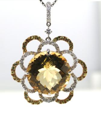 China Citrine Yellow Sapphire And Diamond Pendant Necklace For Lady Design 18K Shiny Artful Gold Trendy Look for sale