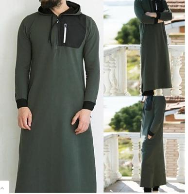 China New thobe zipper pockets long sleeve muslim islamic clothing NKL2102-102 saudi arabic abaya long sleeve hooded dress for sale