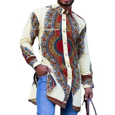 China Screen Printing Long Sleeve Mens Ethnic Digital Print Mid Length Shirt Single Breasted Muslim Islamic Shirt NKL2102-261 for sale