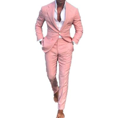 China Anti-wrinkle business formal wear pink handsome universal slim type single button men's suits 2021 four seasons for sale