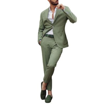 China Anti-wrinkle New Arrival Handsome Blazer Sets Green Center Back Split Custom Logo Two Piece Mens Suit for sale