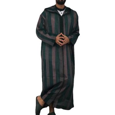 China New Autumn Muslim Robe Colorblock Stripes Long Hooded Plus Size Turkey Prayer Set Muslim Men Clothing NKL2102-067 Prayer Set Muslim for sale