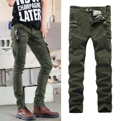 China New High Street Wear Anti-Wrinkle Pants Elasticity Straight Waist Mid Multi Zipper Pocket Ruched Custom Mens Cargo Pant for sale