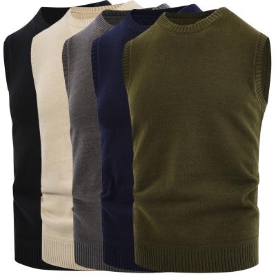 China 2021 Anti-wrinkle fall thick o neck knitted sleeveless solid color based sweater vest high quality custom men for sale