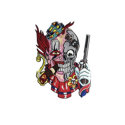 China 3D Clown With Gun Motorcycle Embroidery Iron On Custom Patch for sale