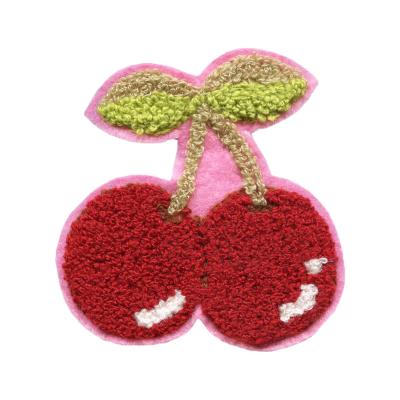 China Wholesale Chenille Patches Cherry Strawberry Custom Towel Factory 3D Fruit Logo for sale