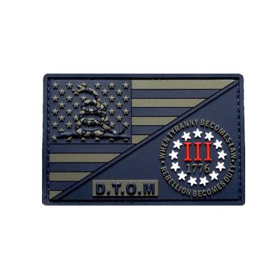 China 3D D.T.O.M USA Flag Custom Badges Hook 3D PVC Patches for sale