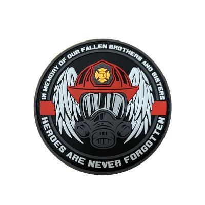 China custom 3d patch 3d fireman hero 2d never forget military pvc plastic rubber patch for bags clothing for sale