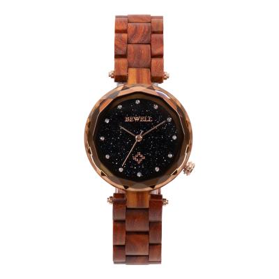 China Bright Hands Diamond Dial Watch Wooden Watch Ladies Shiny Fancy Wrist Watch for sale