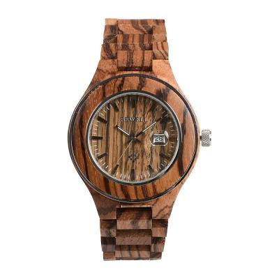 China Full Wooden Wrist Watches Men Bewell Date Logo Watch High Quality Custom Made Natural Wood Quartz Automatic Wrist Watch for sale