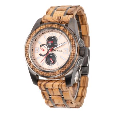 China Custom Logo Stainless Steel BEWELL Fashionable Chronograph Watch And Luxury Wood Watch Mens Watch for sale