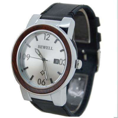 China Auto Date Watch Manufacturer Stainless Steel Wrist Wood Watch With Leather Strap Watch Custom Private Label for sale