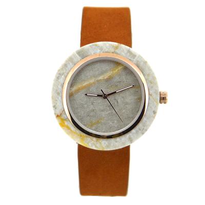 China Waterproof Fancy Minimal Style Marble Face Watch Japan Movement Leather Strap Ivory White Watch For Women for sale