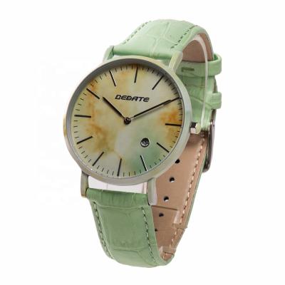 China China Factory Design Automatic Private Marble Face Date Ceramic Metal Luxury Watch With Leather Strap Watch for sale