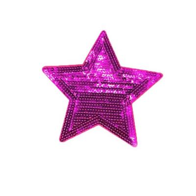 China Felt Fabric Sequin Star Custom Iron On Embroidery Patch With Laser Cut Border for sale