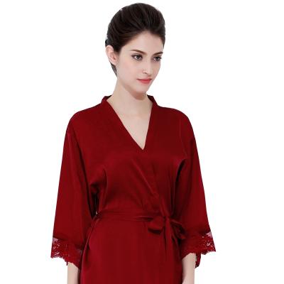 China FUNG 3020 Breathable Satin Hot Sale Satin Kimono Lace Groomsmen Woman Pajamas Long Robe for sale