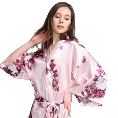 China QUICK DRY FUNG 3033 wholesales high quality satin floral bridal long robe sleepwear for bridesmaid wedding party for sale