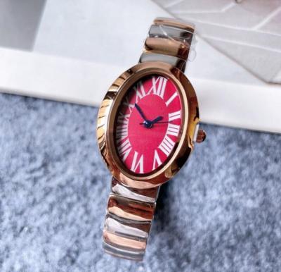 China Women High quality fashion womens oval shape watch Quartz Sapphire Pink Ladies watches Stainless steel strap Wristwatches for sale