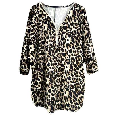 China 2021 New Fashion Leopard Print V-Neck Design Big Size Casual Dress Fat Sister Breathable Zipper Zipper Clothing Top Printed for sale