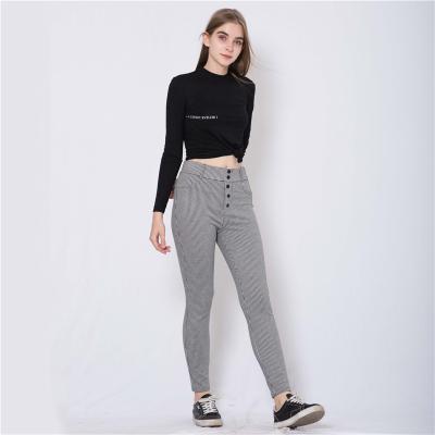 China Autumn High Waist Casual Trousers New Retro High Waist Button Plaid Breathable Elegant Office Ladies Trousers for sale