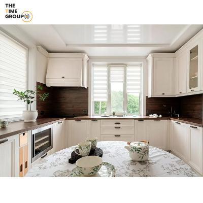 China Environment Friendly Cheap White Kitchen Cabinets Set Modern Shaker Base Cabinet in U Shape for sale