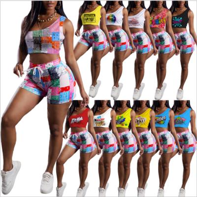 China JXS0414 Women's QUICK DRY summer plus size bright color women's clothing vest and biker shorts 2 pieces set women for sale