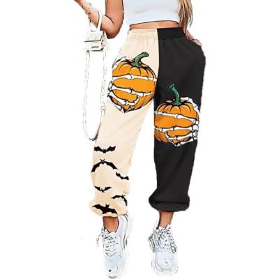 China JXS1127 2021 Breathable Hot Sale Halloween Costume Women Long Jogger Pumpkin Bat Skeleton Print Casual Pants for sale