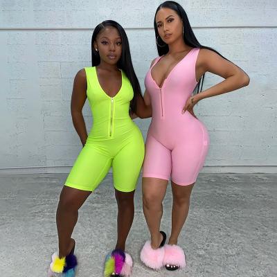 China JXS0125 2021 New Colors JXS0125 2021 Women Breathable Neon Sleeveless High Leg Jumpsuit Neon Jumpsuits for sale