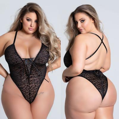 China JXS0818 2021Aifun hot sale leopard net yarn plus size lace one piece babydoll plus size lingerie for sale