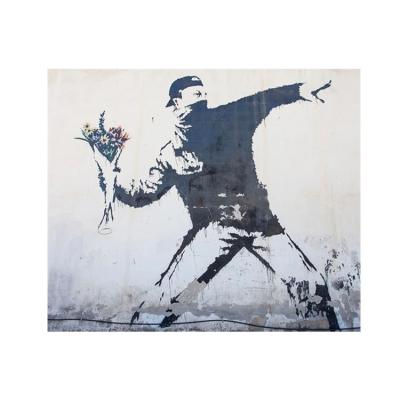 China 100% Hand Painted Large Size Hand Painted Reproduce Flower Thrower Banksy Decor Painting Home Wall Paintings for sale