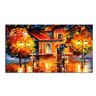 China 100% Hand Painted Large Size Modern Night Street Picture Wall Decor Landscape Oil Painting for sale