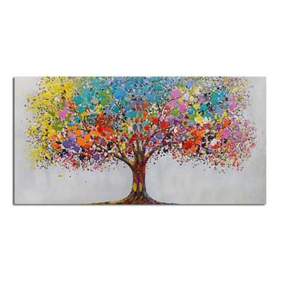 China 100% Factory Sale Hand Painted Tree Canvas Wall Art Painting Modern Colorful Landscape Painting Hand Painted for sale