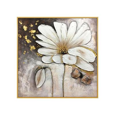 China 100% Hand Painted Large Size Hand Painted White Flowers Modern Oil Painting Canvas Art Painting for sale