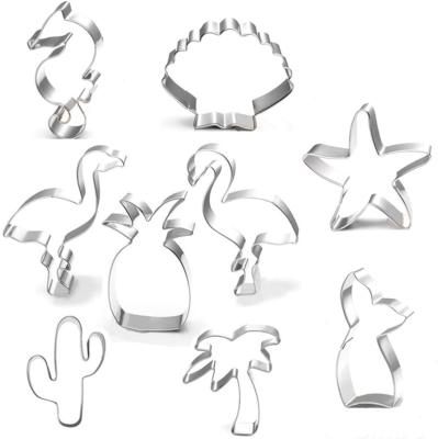 China Disposable Cookie Cutter Set 9 Piece Mermaid Seashell Seashell Cactus Pineapple Flamingo Palm Summer Tropical for sale