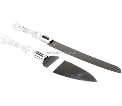 China High quality viable hot sale wedding cake knife and server set with clear handle for sale