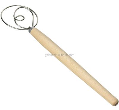 China Sustainable Professional Danish Dutch Dough Beater with Beech Handle for Better Batter and Bread Dough Recipes for sale