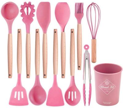 China Easy Use 12PCS Kitchen Utensil Set Silicone Cookware Kit Spatula Heat Resistant Wooden Spoons Instruments Tool for sale