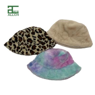 China ALLCH New Women's Pastel Plain Leopard Polyester Faux Fur Winter Bucket Hat Eco-Friendly Women's Pastel Bucket Hat for sale