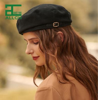 China Keep Girls Warm Corduroy Fashion ALLCH Thin Painter Trend Metal Buckle Beret Striped Soft Beret Hat For Women for sale