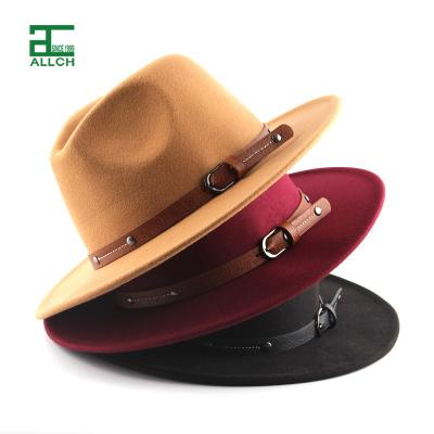 China ALLCH Comfortable Vintage Wide Brim Fedora Hat With Belt Buckle For Men And Women for sale